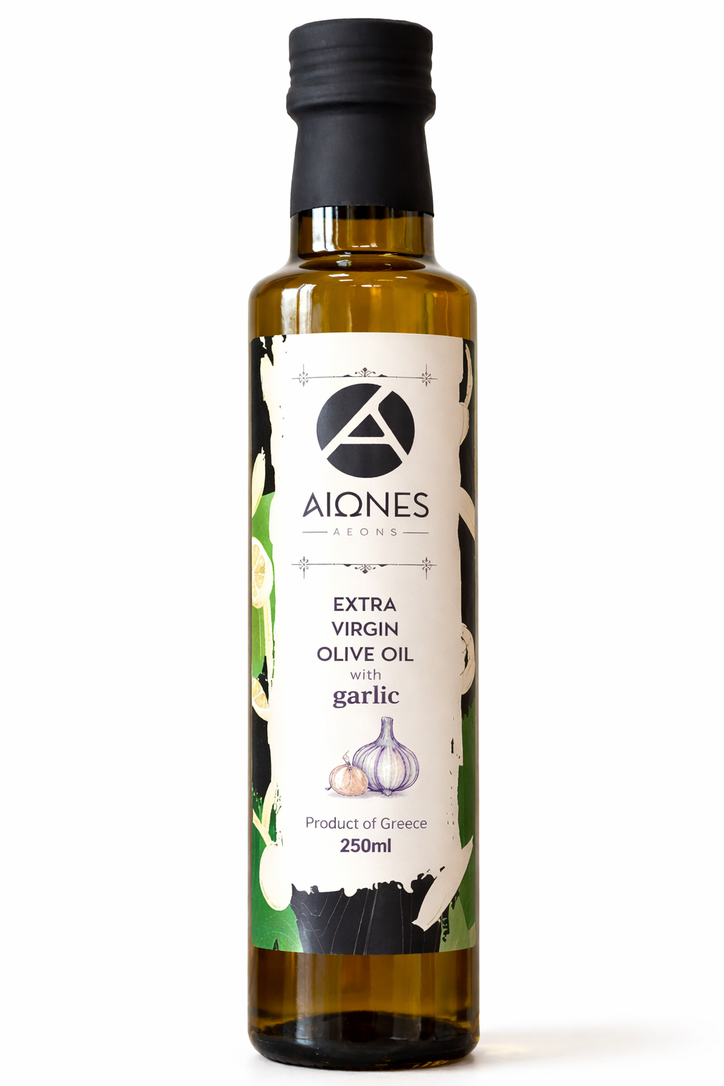 AEONS garlic infused extra virgin olive oil 250ml bottle